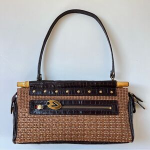 VTG Vanessa Williams Bamboo Leather Woven Boho Coastal Cowgirl Handbag Purse